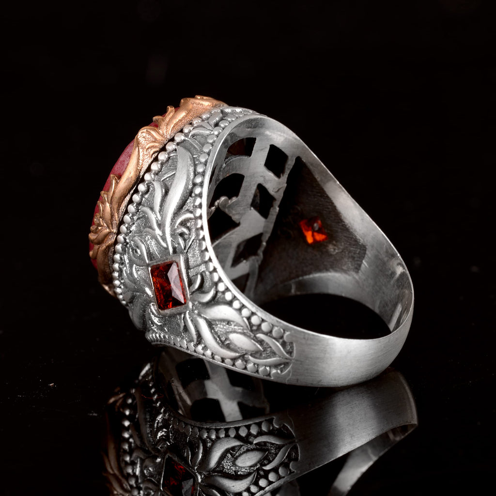 925 Sterling Silver Men's Ring, Natural Ruby Stone Ring — 7
