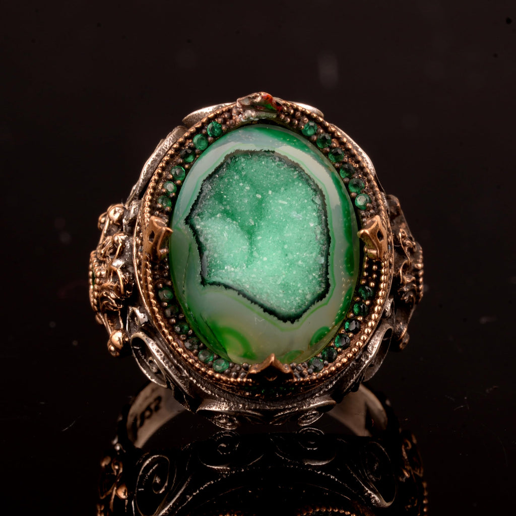 925 Sterling Silver Ring, Natural Drusy Crystal Quartz Stone Ring — 4