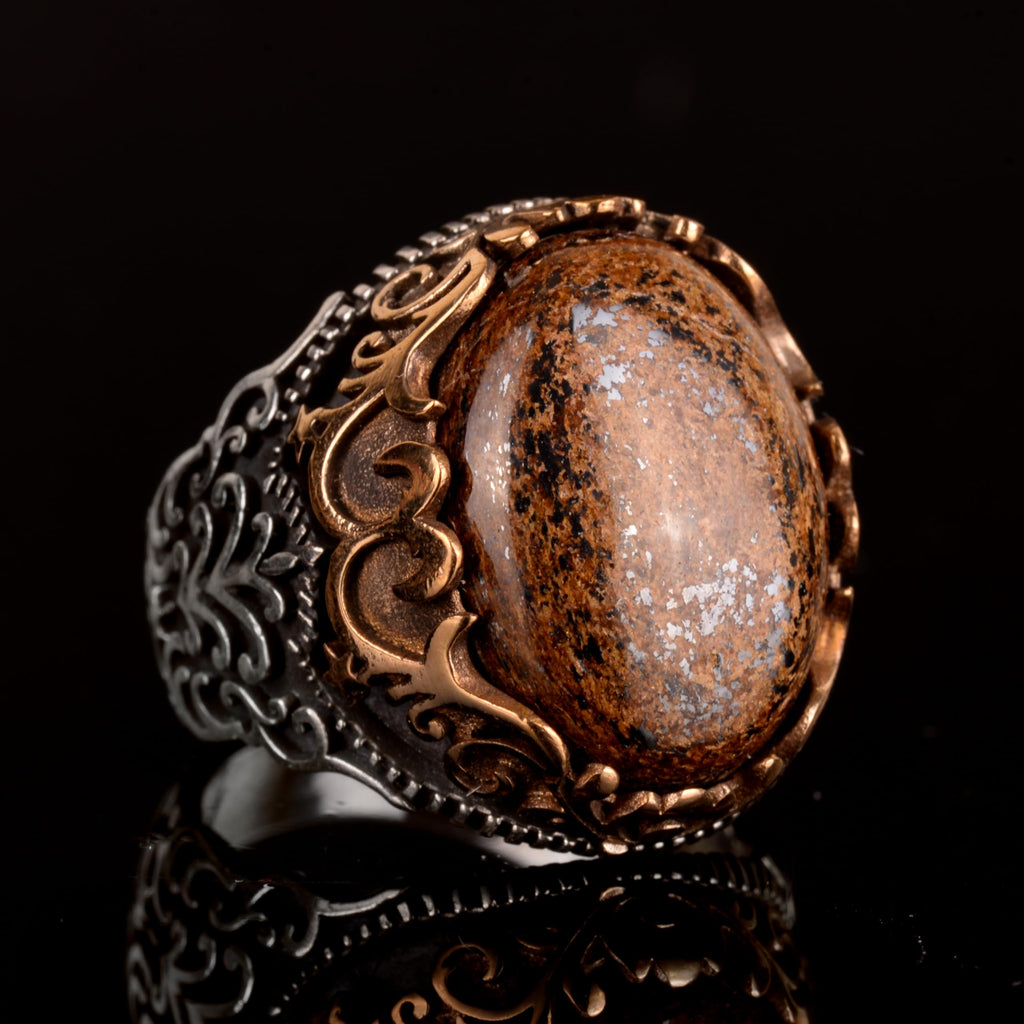 Natural Bronzite Stone Ring, 925 Sterling Silver Men's Ring — 4