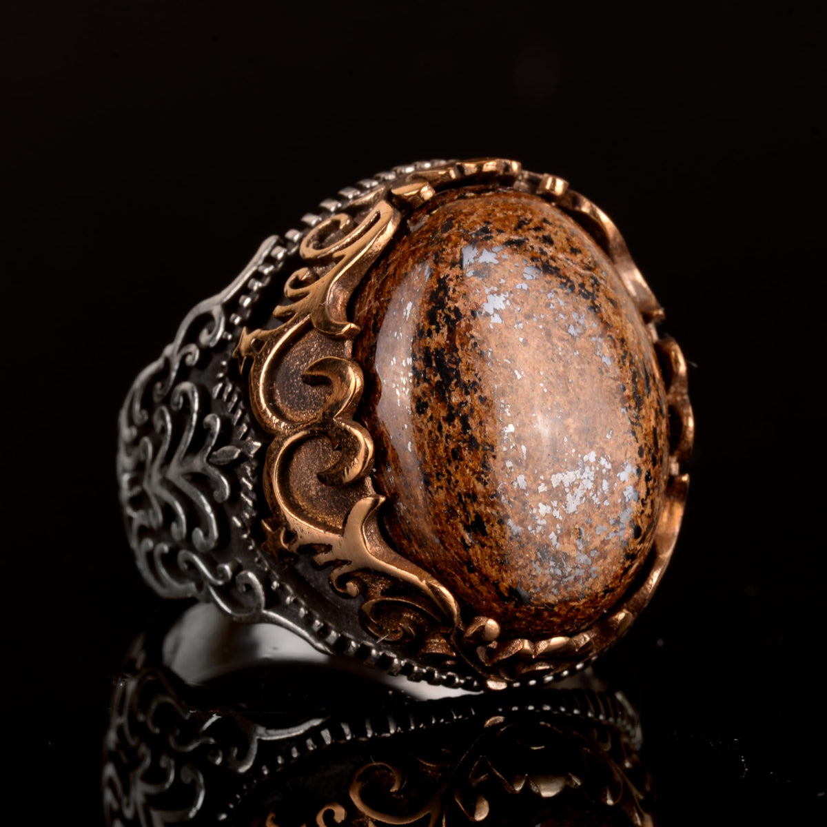 Natural Bronzite Stone Ring, 925 Sterling Silver Men's Ring — 4