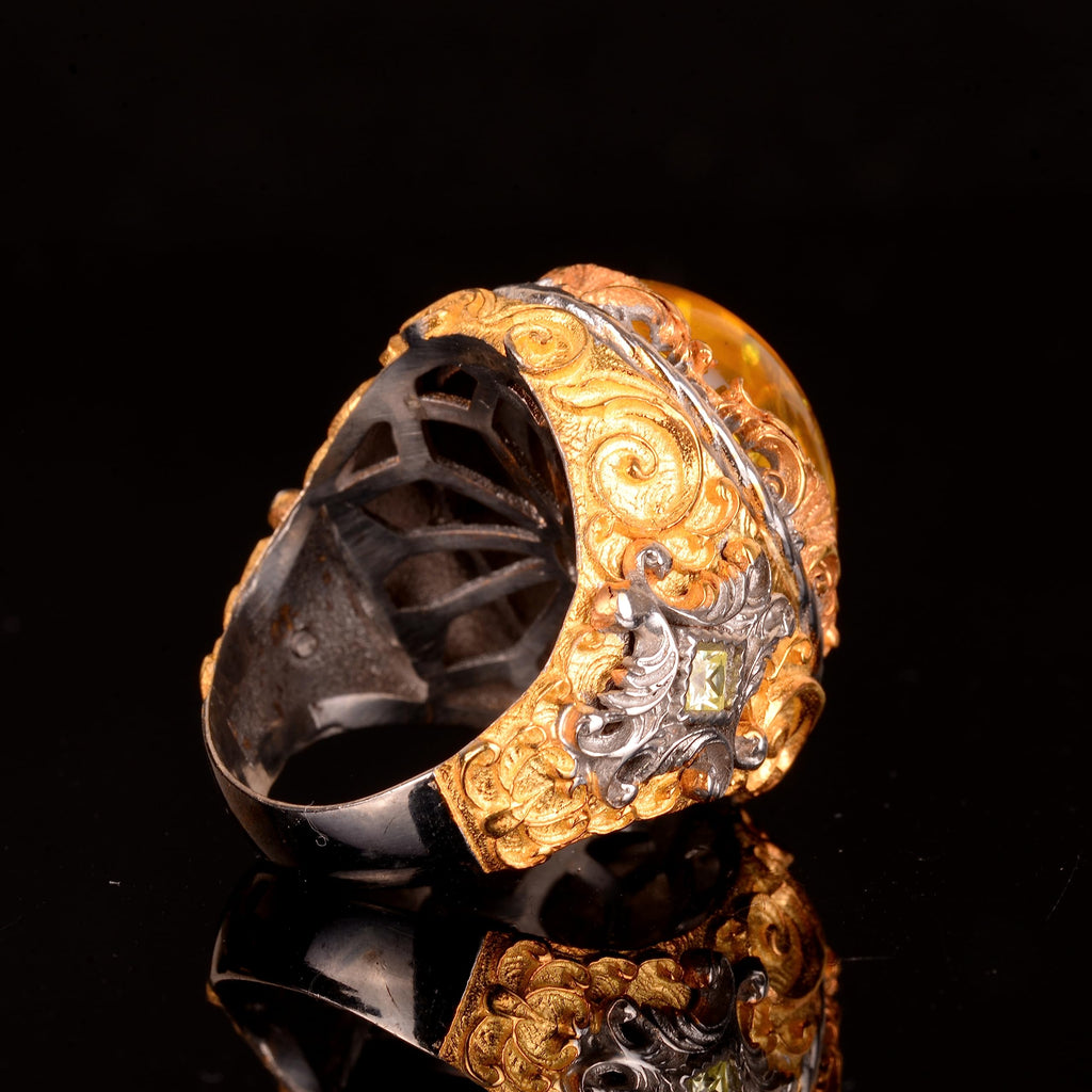 925 Sterling Silver Ring with Created Amber Stone — 5