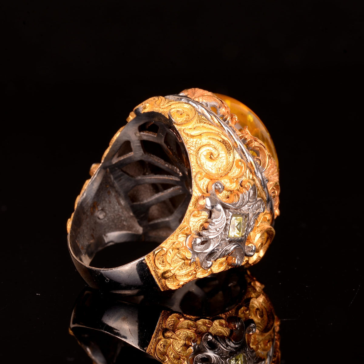 925 Sterling Silver Ring with Created Amber Stone — 5