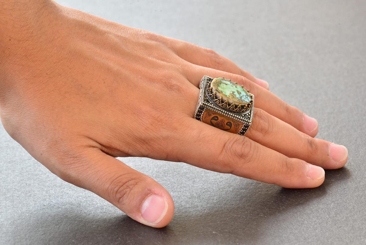 Islamic Silver Ring with Real Arizona Turquoise Stone — 6