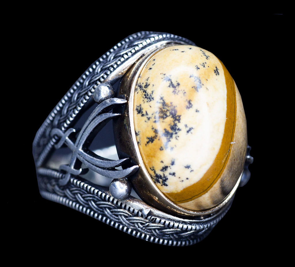 Handcrafted Silver Men's Ring | Natural Landscape Greenstone | Balance and Stability Design — 4