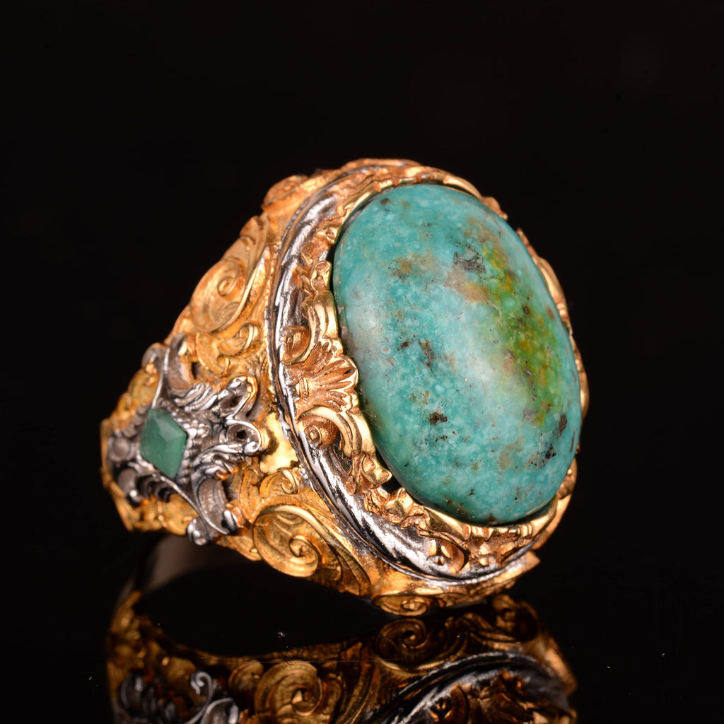 925 Sterling Silver Men's Ring with Natural Arizona Turquoise Stone - Bold and Stylish Design, Suitable for Daily Wear and Special Events — 5