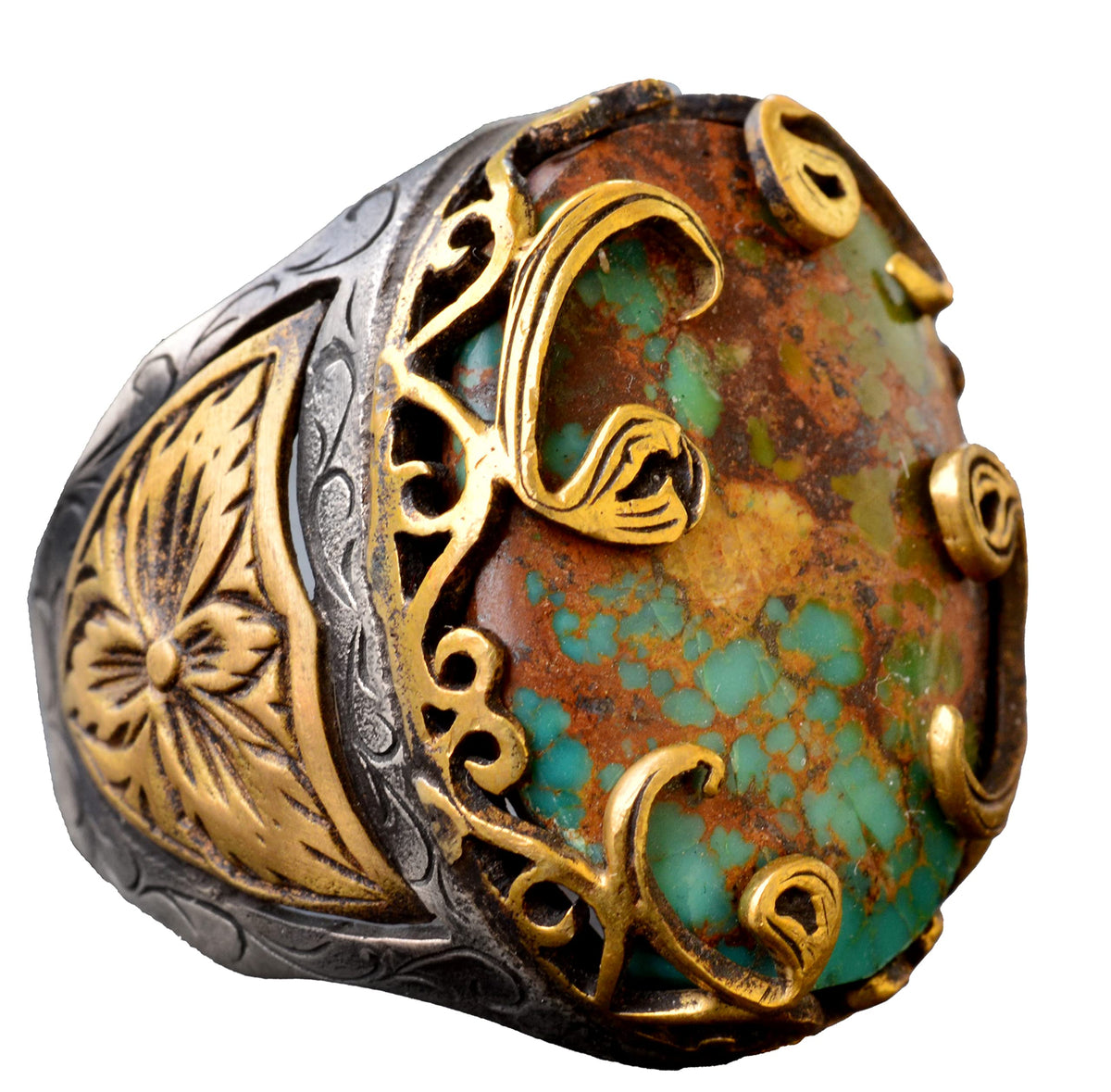 925 Sterling Silver Arizona Turquoise Gemstone Men's Ring