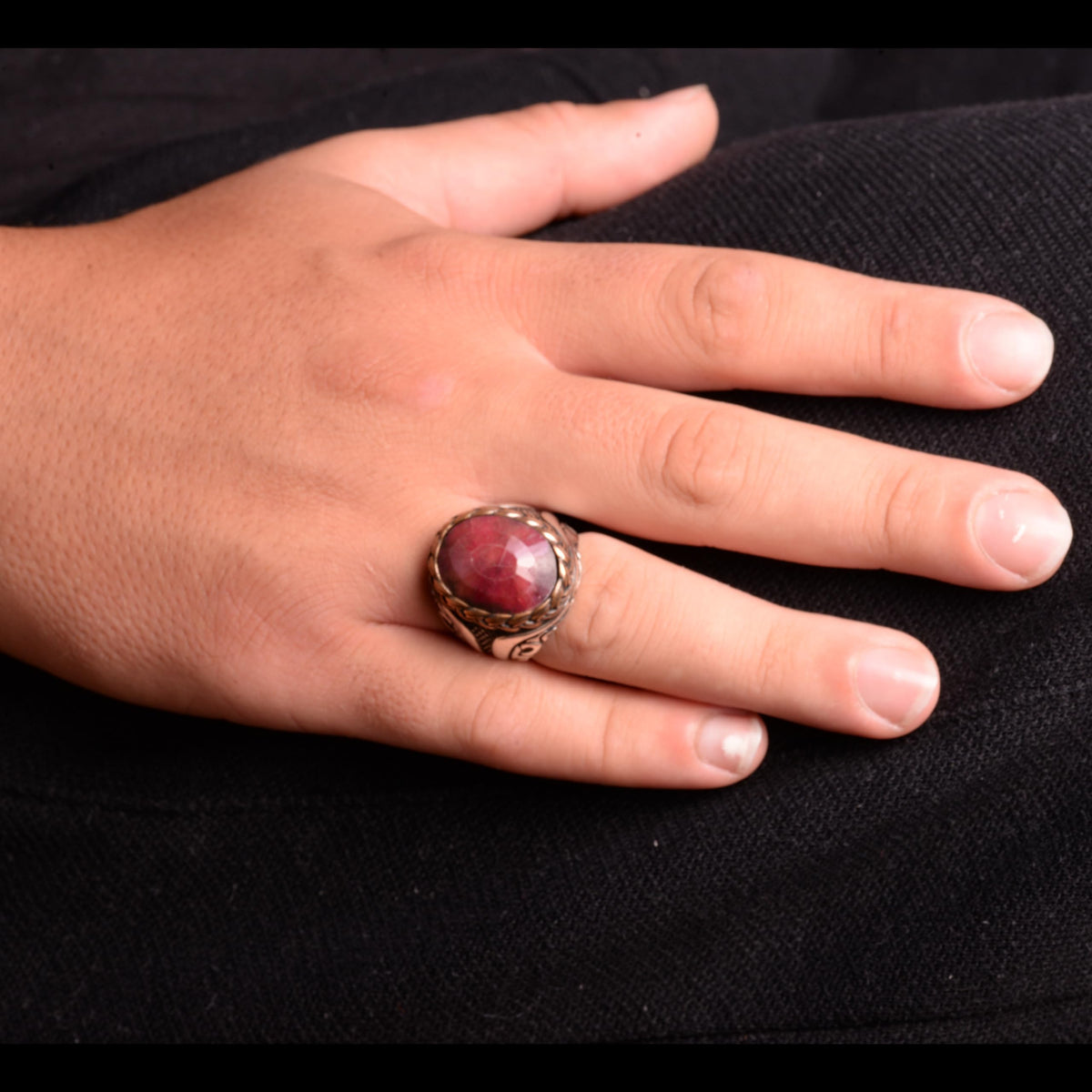 KAMBO Handmade 925 Sterling Silver Ruby Ring for Men, Adjustable Minimalist Vintage Statement Jewelry, Natural Ruby Gems