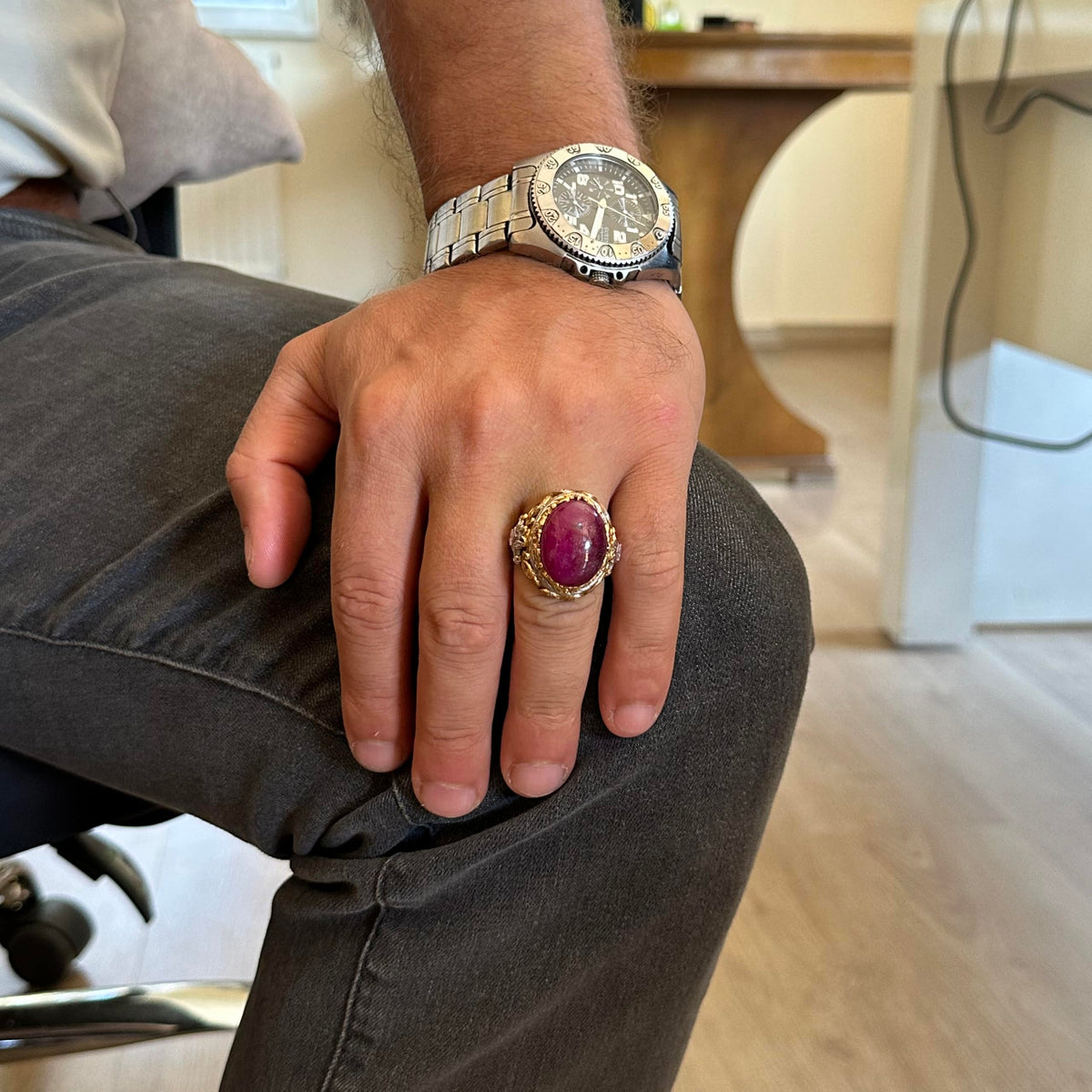 Natural Ruby Stone Sultan Ring - 925 Sterling Silver — 3