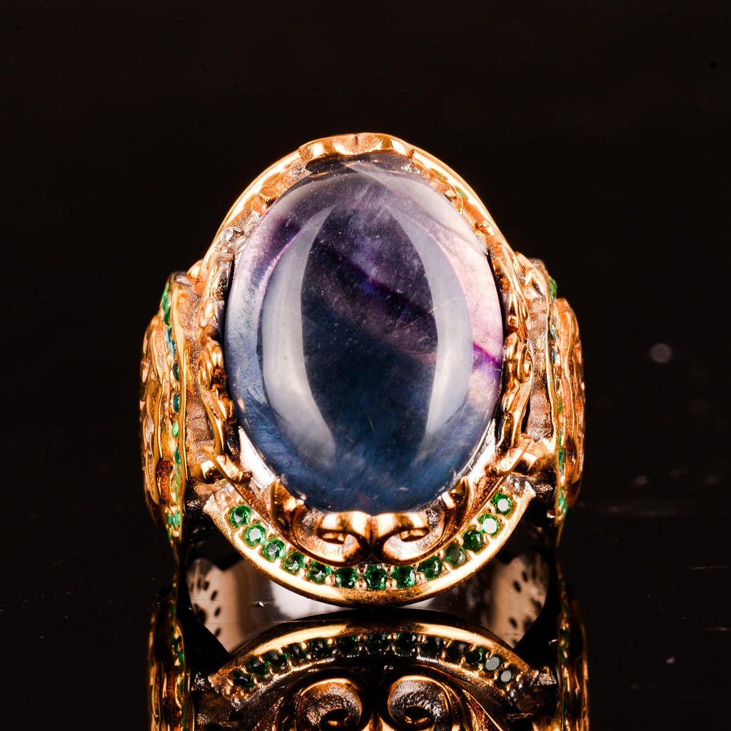 Natural Fluorite Stone Ring, 925 Sterling Silver Sultan Ring — 6
