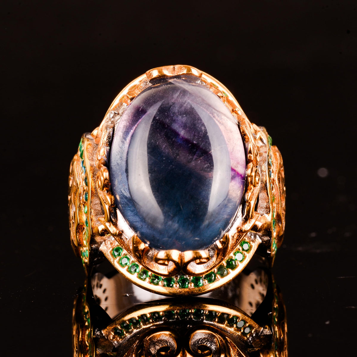 Natural Fluorite Stone Ring, 925 Sterling Silver Sultan Ring — 6