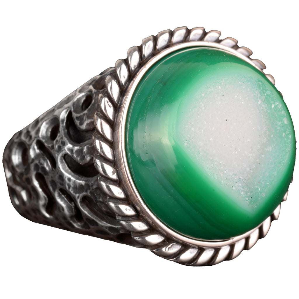 925 Sterling Silver Ring - Natural Druzy Quartz (Green)