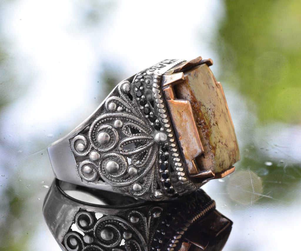 Natural Green Turquoise Stone Ring — 5