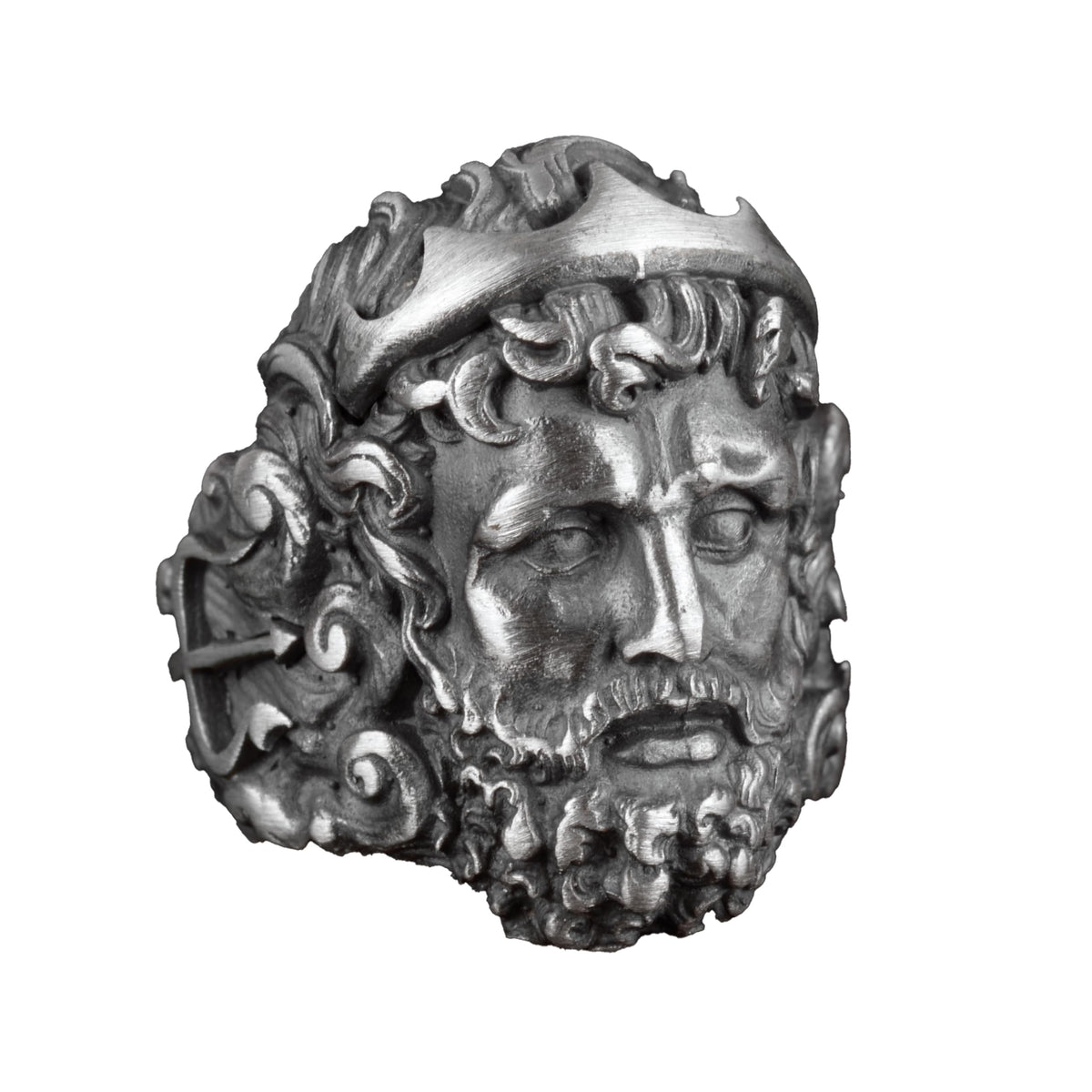 KAMBO Roman God Neptune Ring | Trident Engraved Greek Mythological Ring | 925 Sterling Silver Men's Ring