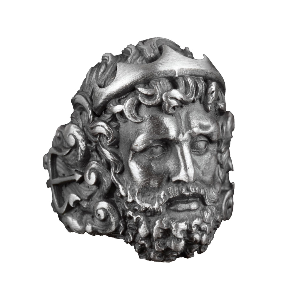 KAMBO Handmade 925 Sterling Silver Roman God Neptune Ring for Men, Gothic Trident Engraved Greek Mythological Design, Vi