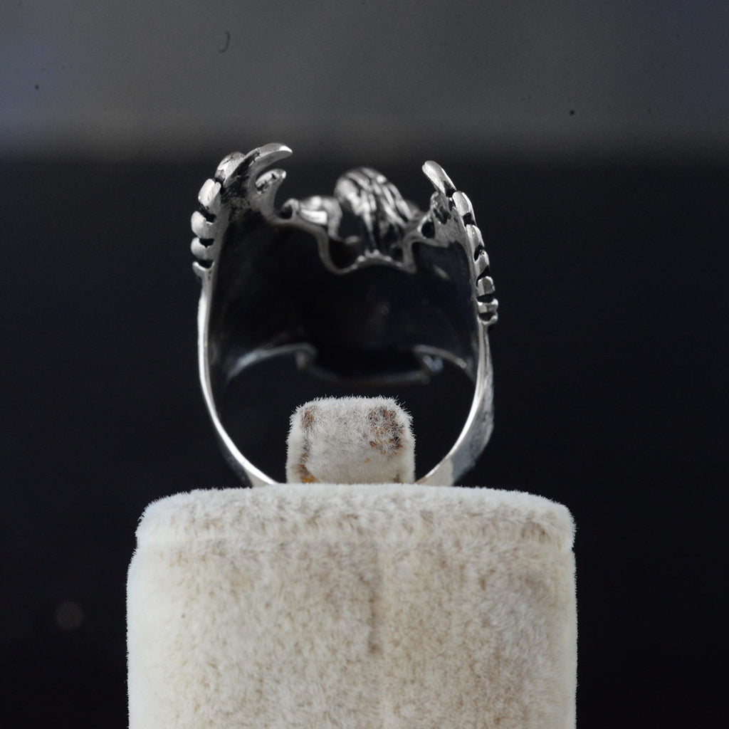 Large and Heavy Silver Biker Ring - Phoenix and Skull Design — 8