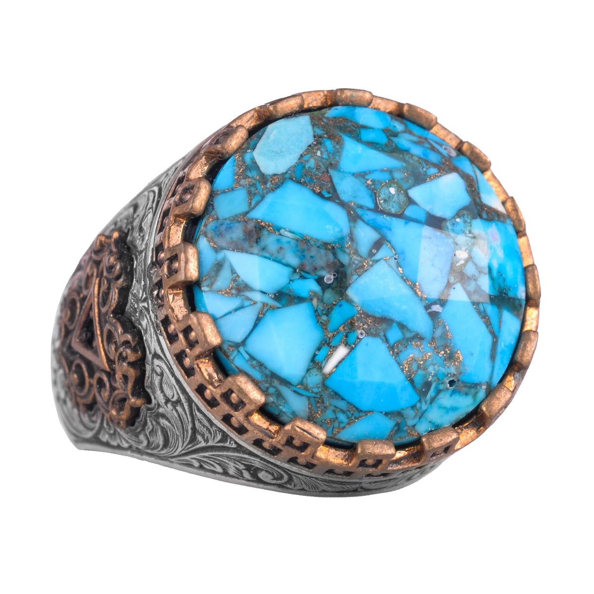 Silver Men's Ring with Natural Turquoise Stone - Vintage Design