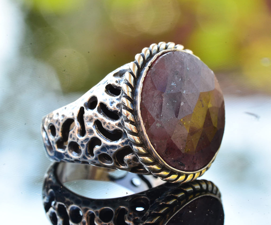 Sapphire Round Stone Ring - 925 Sterling Silver Men's Ring — 4