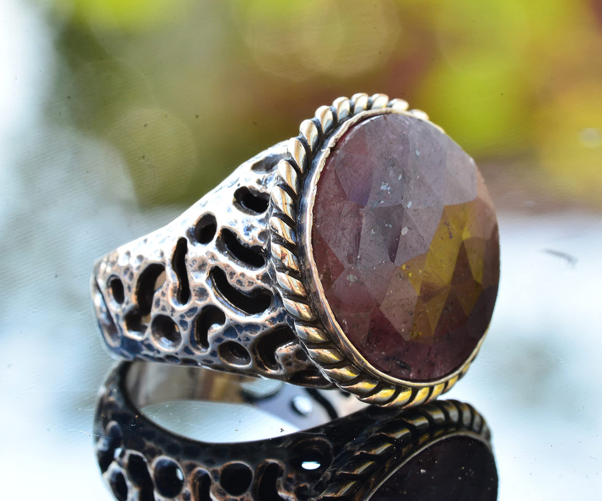 Sapphire Round Stone Ring - 925 Sterling Silver Men's Ring — 4