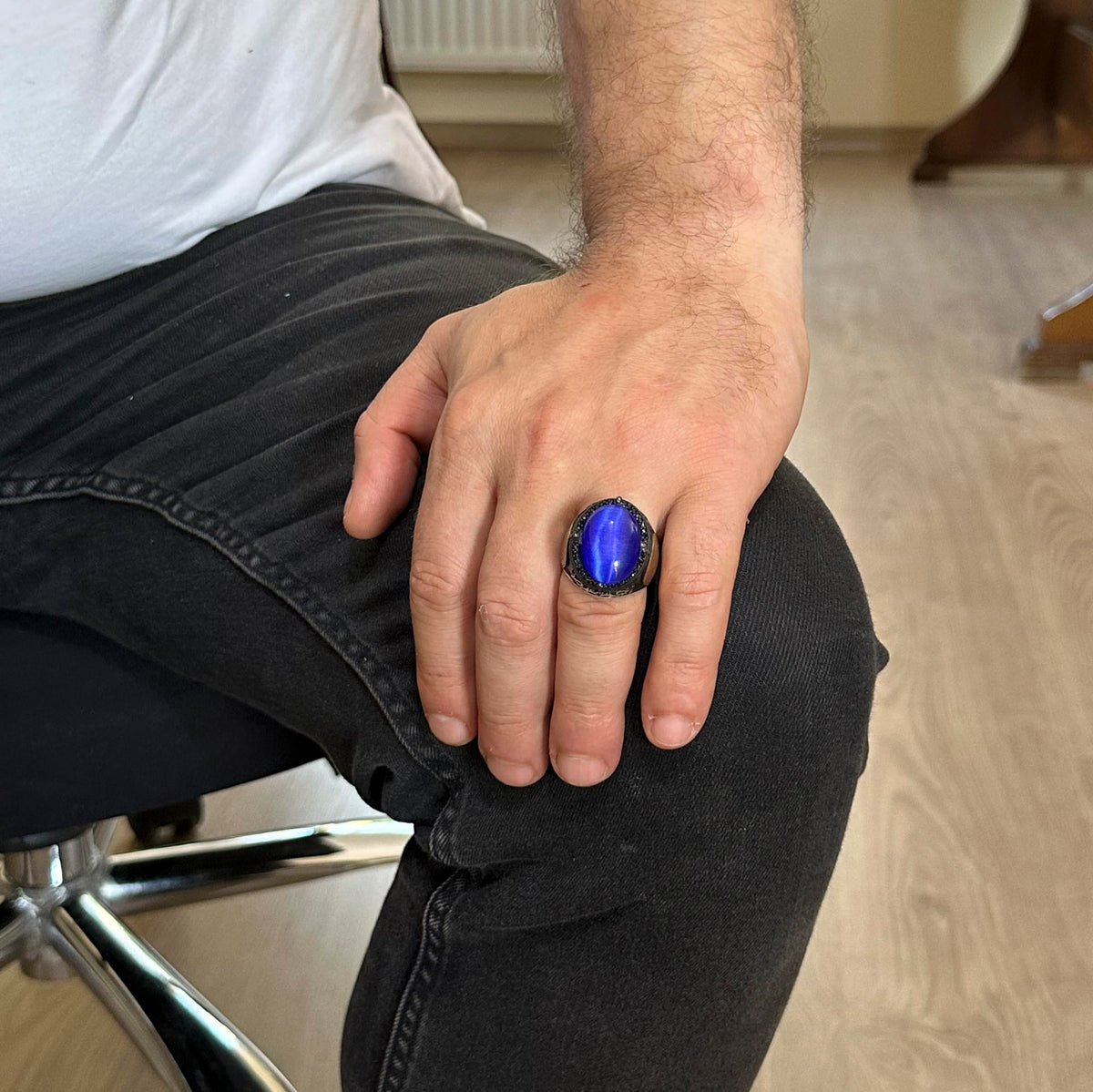 Star David Silver Ring - Dark Blue Stone of Promise — 3