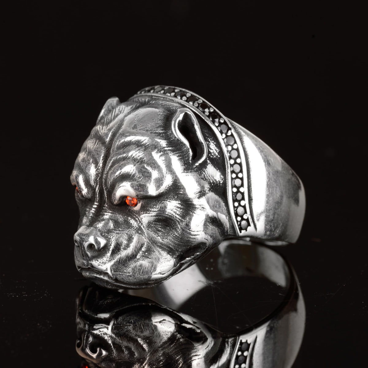 925 Sterling Silver Bulldog Ring, Silver Men's Ring, Animal Figurine Dog Ring — 5