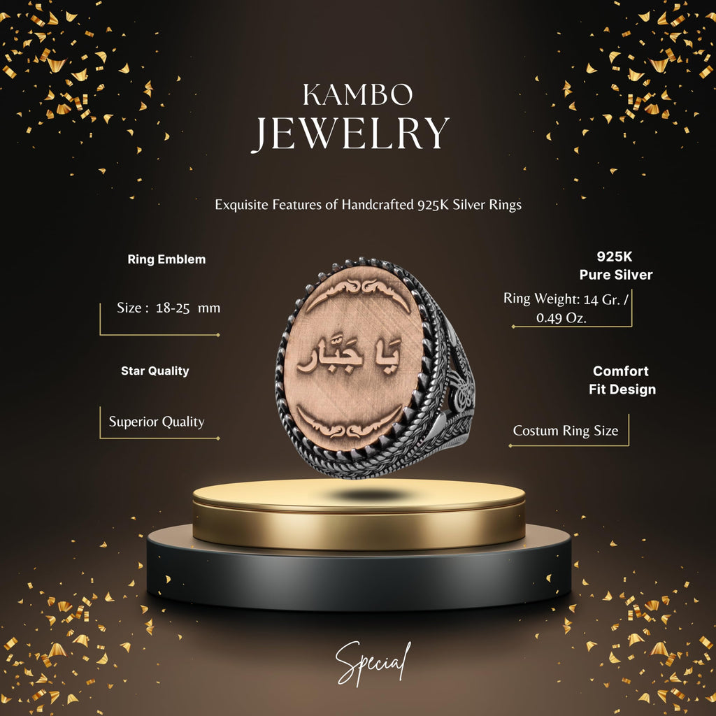 KAMBO Islamic Men's Ring – 925 Sterling Silver Arabic Inscribed 'Ya Khabir' Ring – Handmade Spiritual Silver Ring — 2