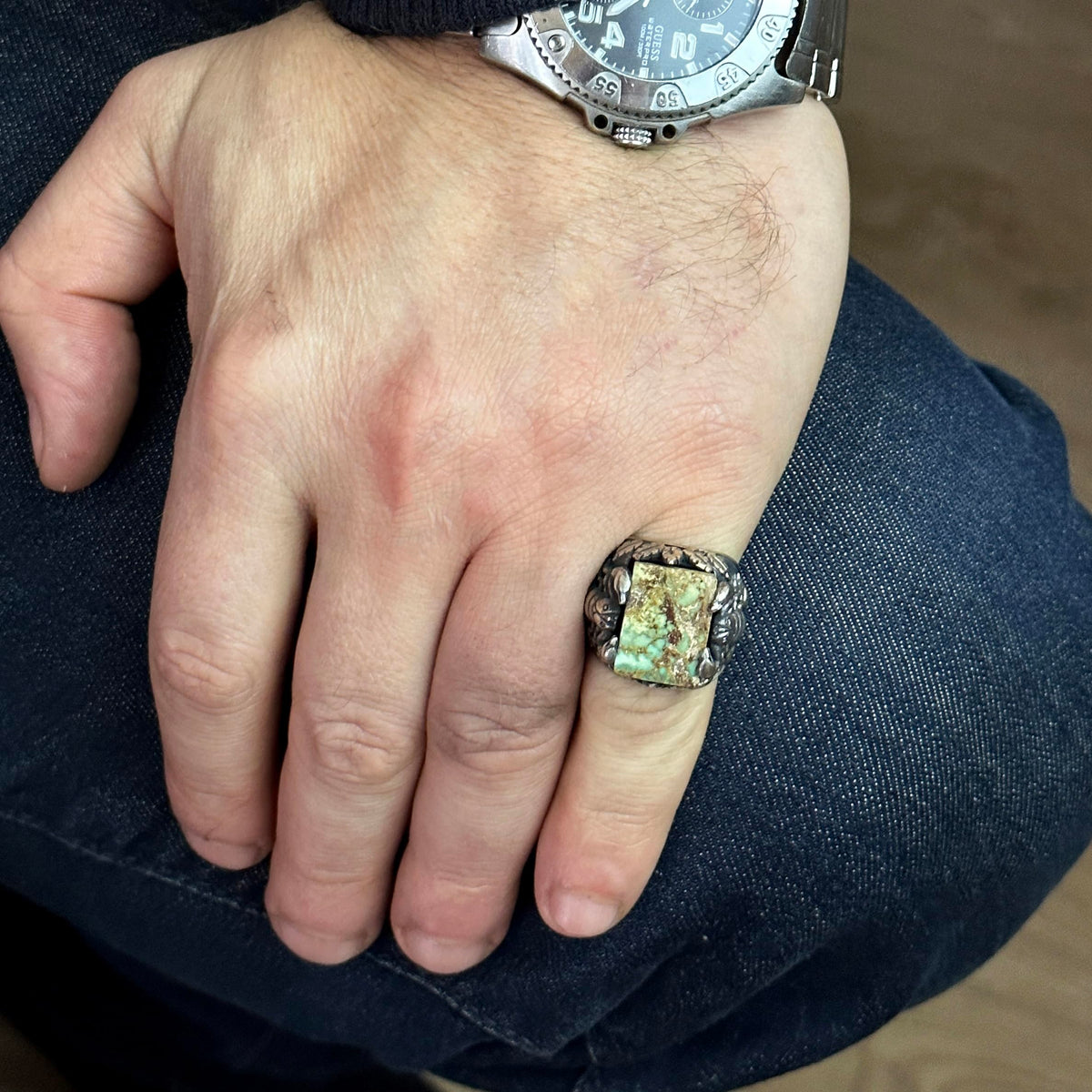 Natural Arizona Turquoise Stone Ring (Model-13) — 7