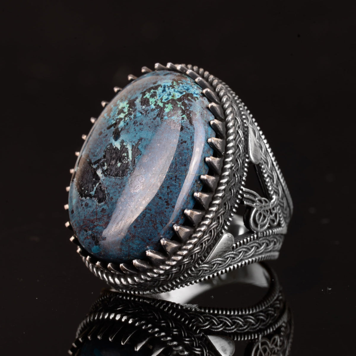Natural Stone Ottoman Monogram Ring - 925 Sterling Silver — 5