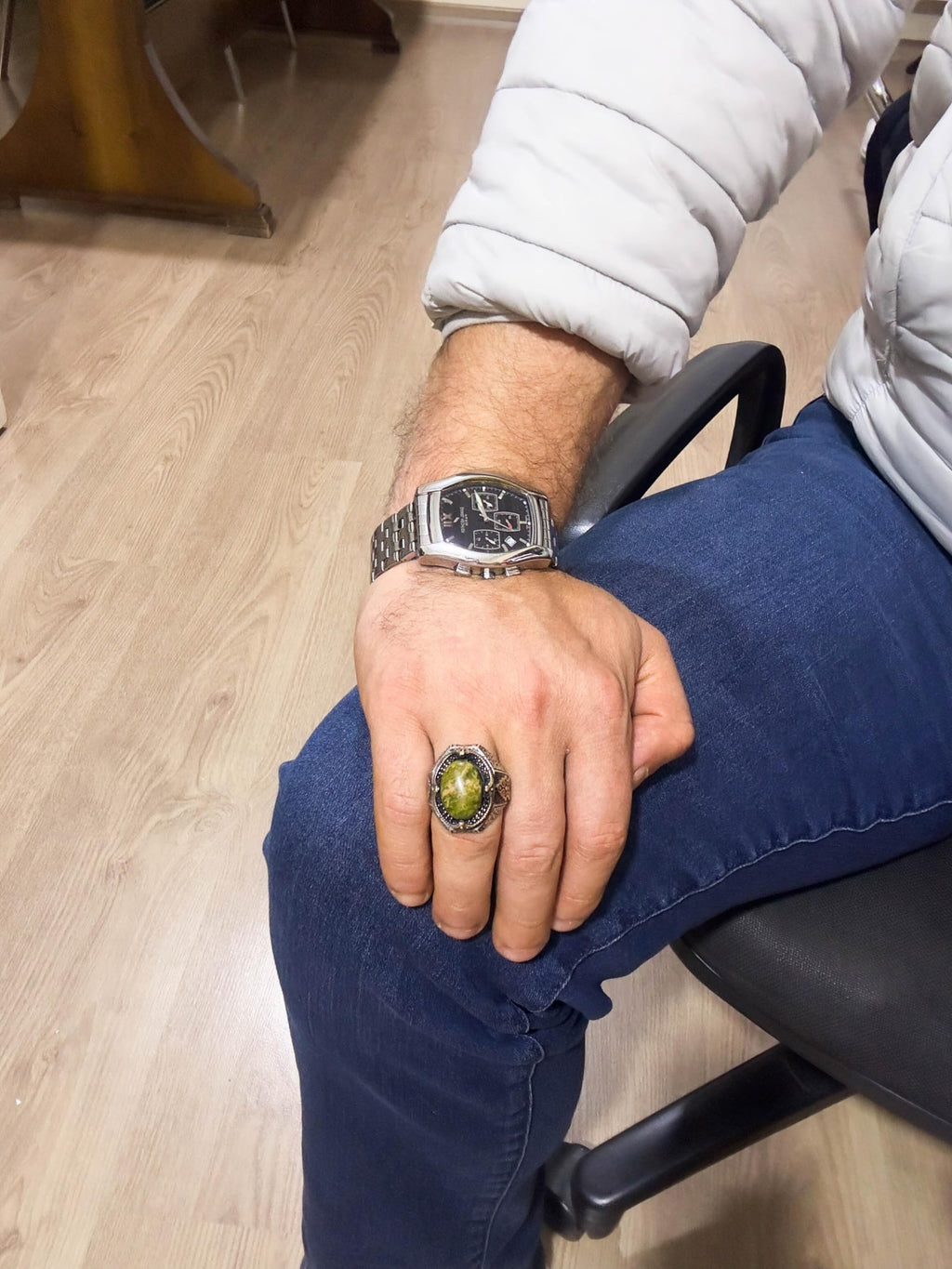 925 Sterling Silver Men's Ring - Handmade Unakite Stone Ring — 3