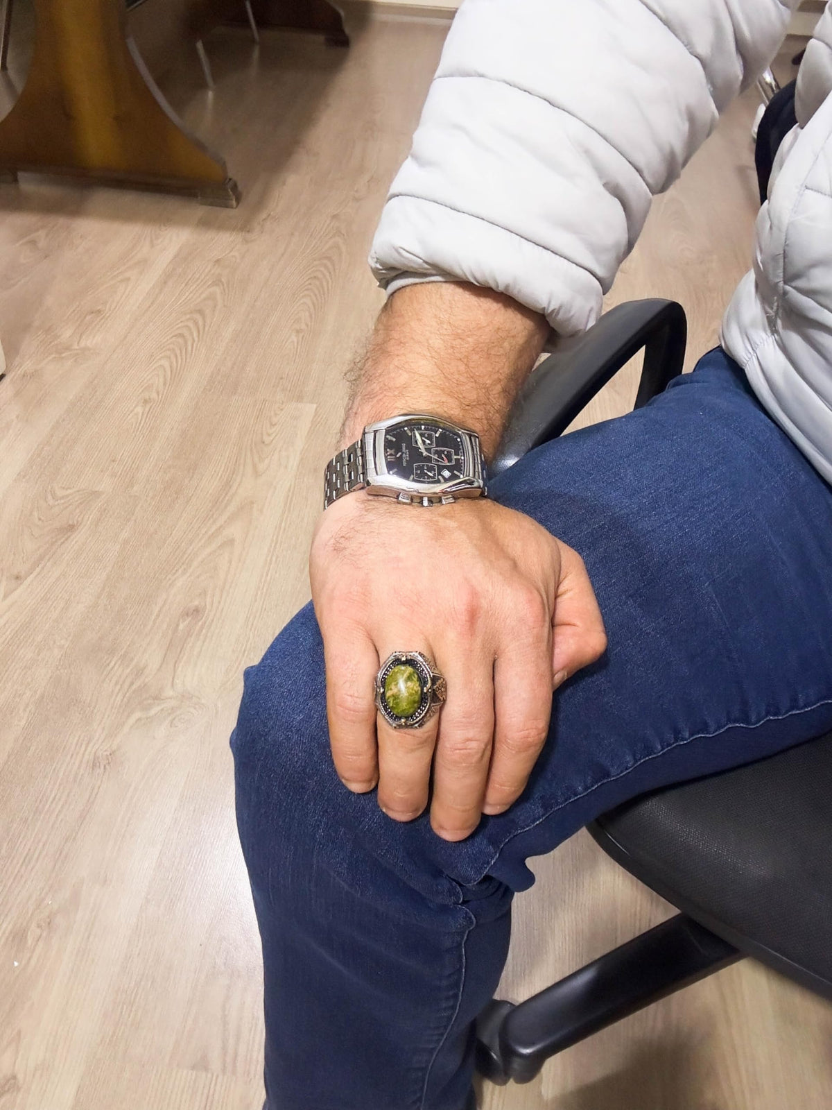 925 Sterling Silver Men's Ring - Handmade Unakite Stone Ring — 3
