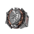 KAMBO Large Men's 925 Sterling Silver Ring Figure – Bronze Detail – Carved Statement Ring (Eagle Head)