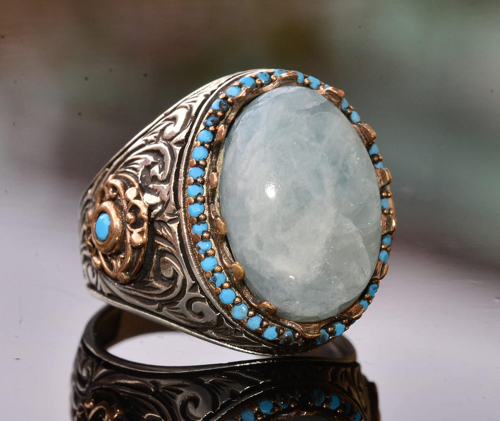 Natural Larimar Stone King Ring - Handmade Silver Jewelry — 3