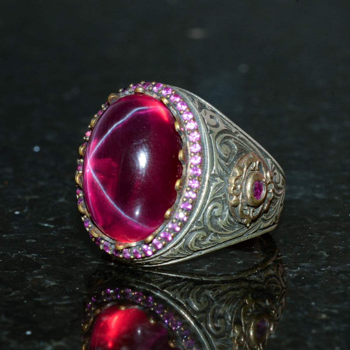 Natural Star Ruby Stone Ring - 925 Sterling Silver Men's Ring — 5