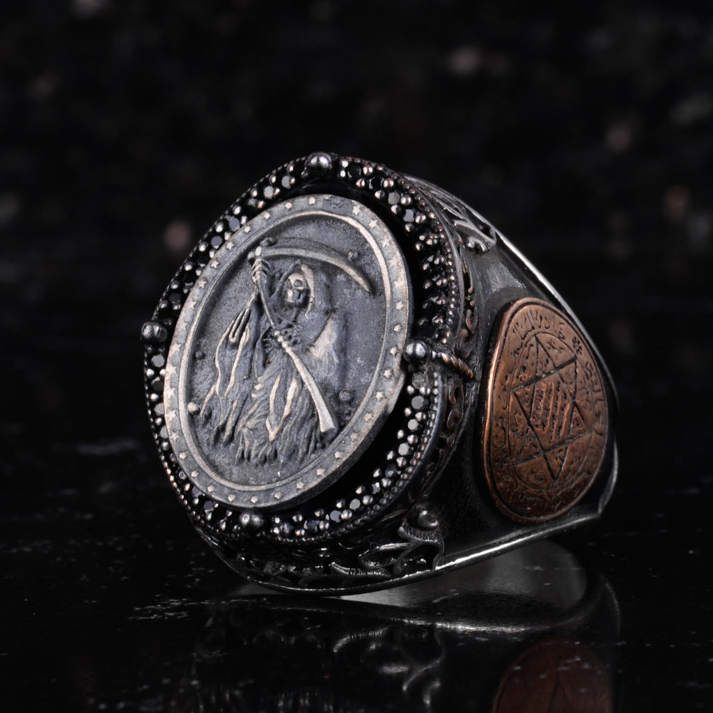 KAMBO Large Men's 925 Sterling Silver Ring – Bronze Star of David Detail – Symbolic Statement Ring (Azrael) — 5