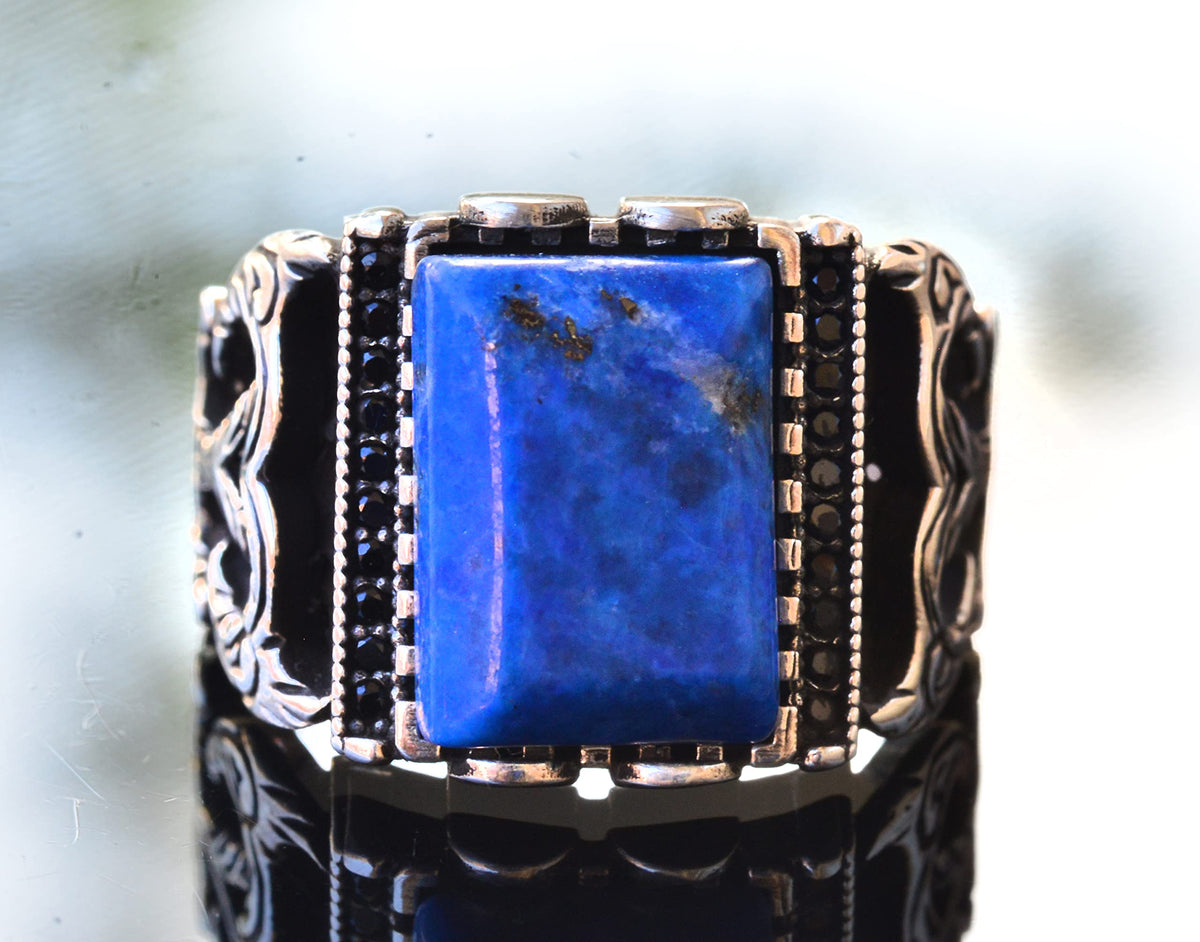 Handcrafted Silver Men's Ring | Natural Lapis Lazuli Stone | Wisdom and Reality Design — 5