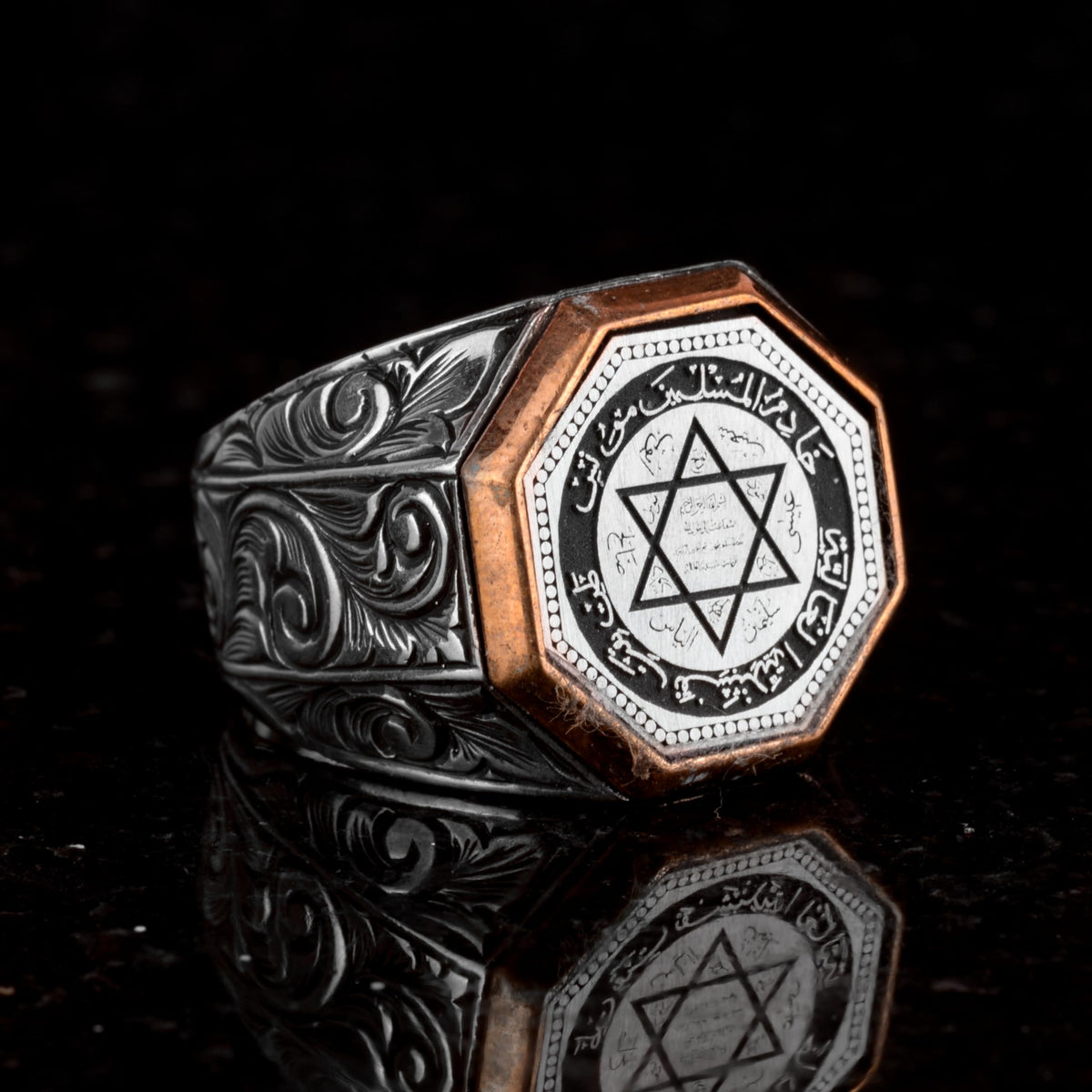 KAMBO Handmade Men's 925 Sterling Silver Solomon's Seal Ring - Vintage Star of David Jewish Motif Statement Ring, Sterli