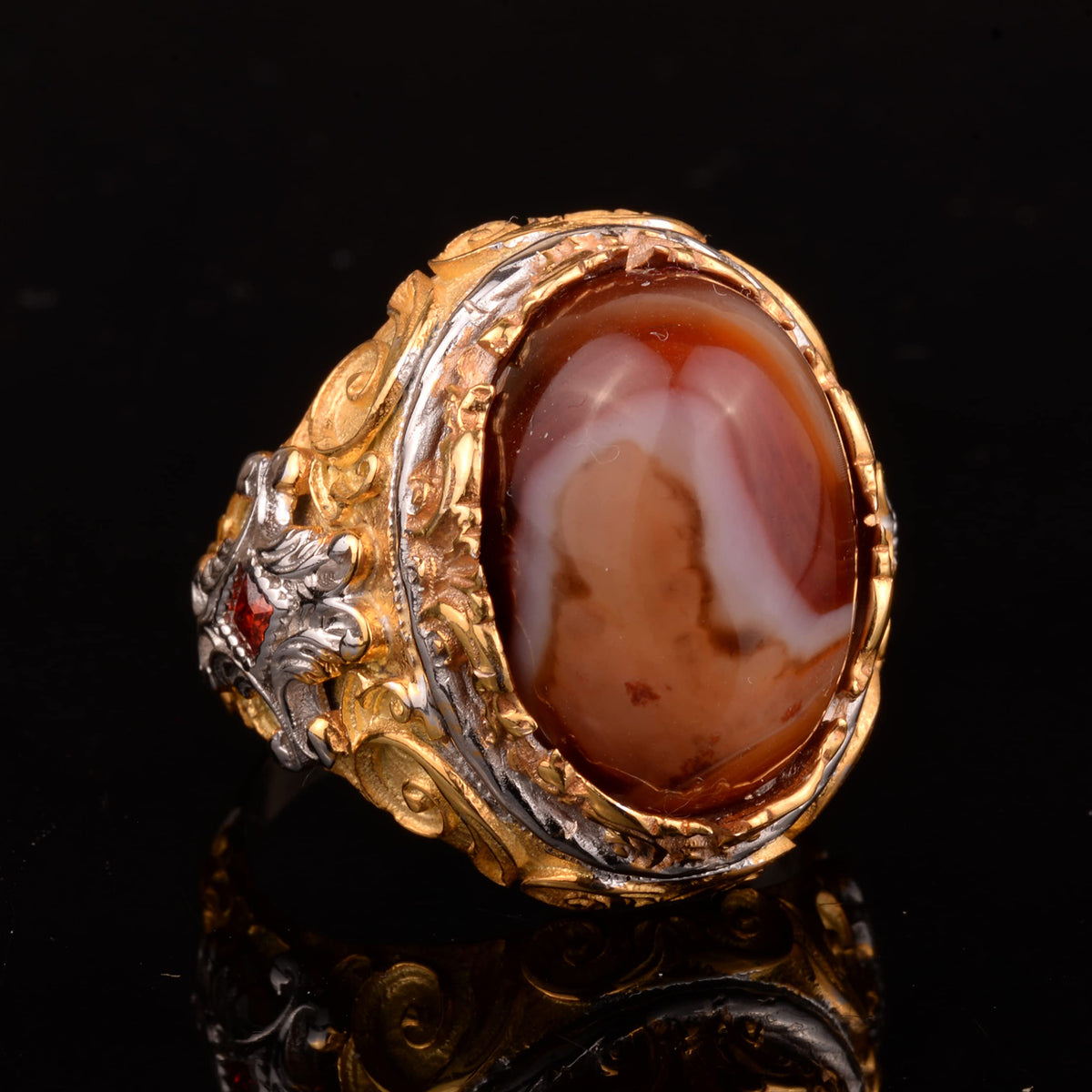 Natural Wood Stone Men's Ring, 925 Sterling Silver Ring — 4