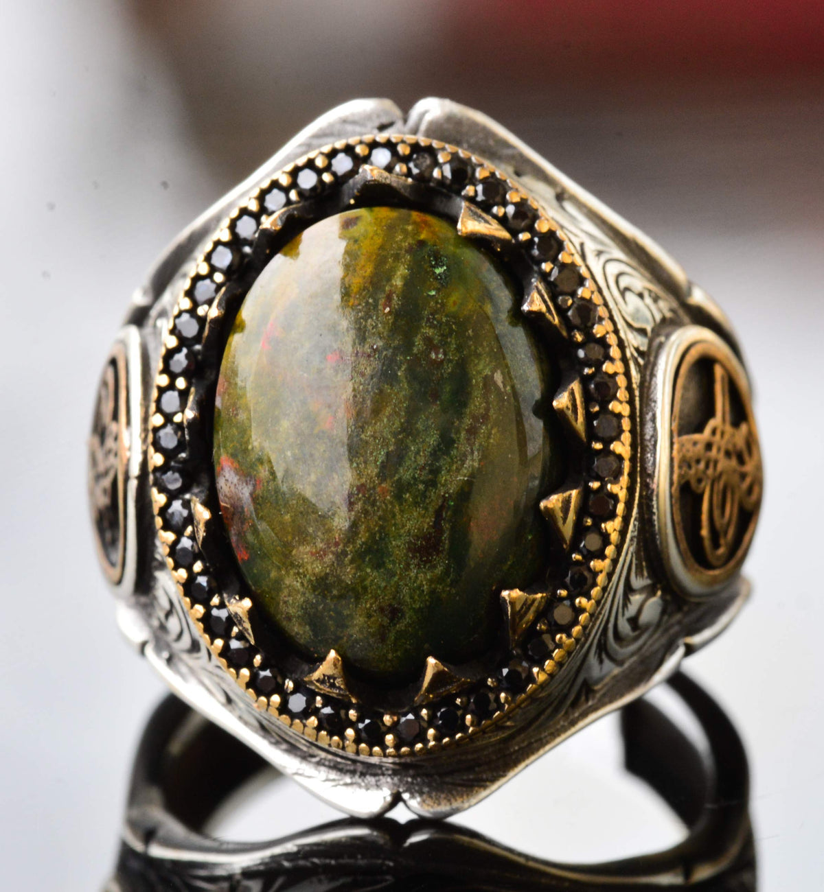 Natural Bloodstone Men's Ring - 925 Sterling Silver Ottoman Tugra Design — 4