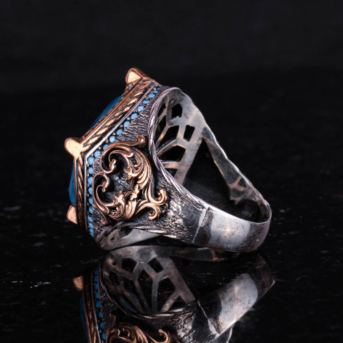 925 Sterling Silver Men's Ring, Synthetic Stone, Handmade Vintage Design — 7