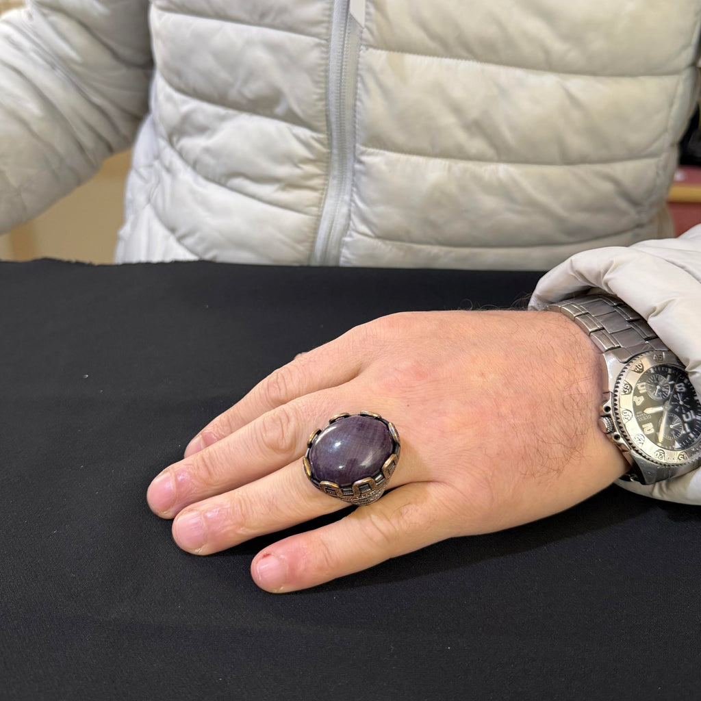 KAMBO Natural Ruby Stone Men's Large Ring – 925 Sterling Silver Bronze Claw Set Large Oval Cabochon Ruby Ring – Handmade Statement Jewelry — 3
