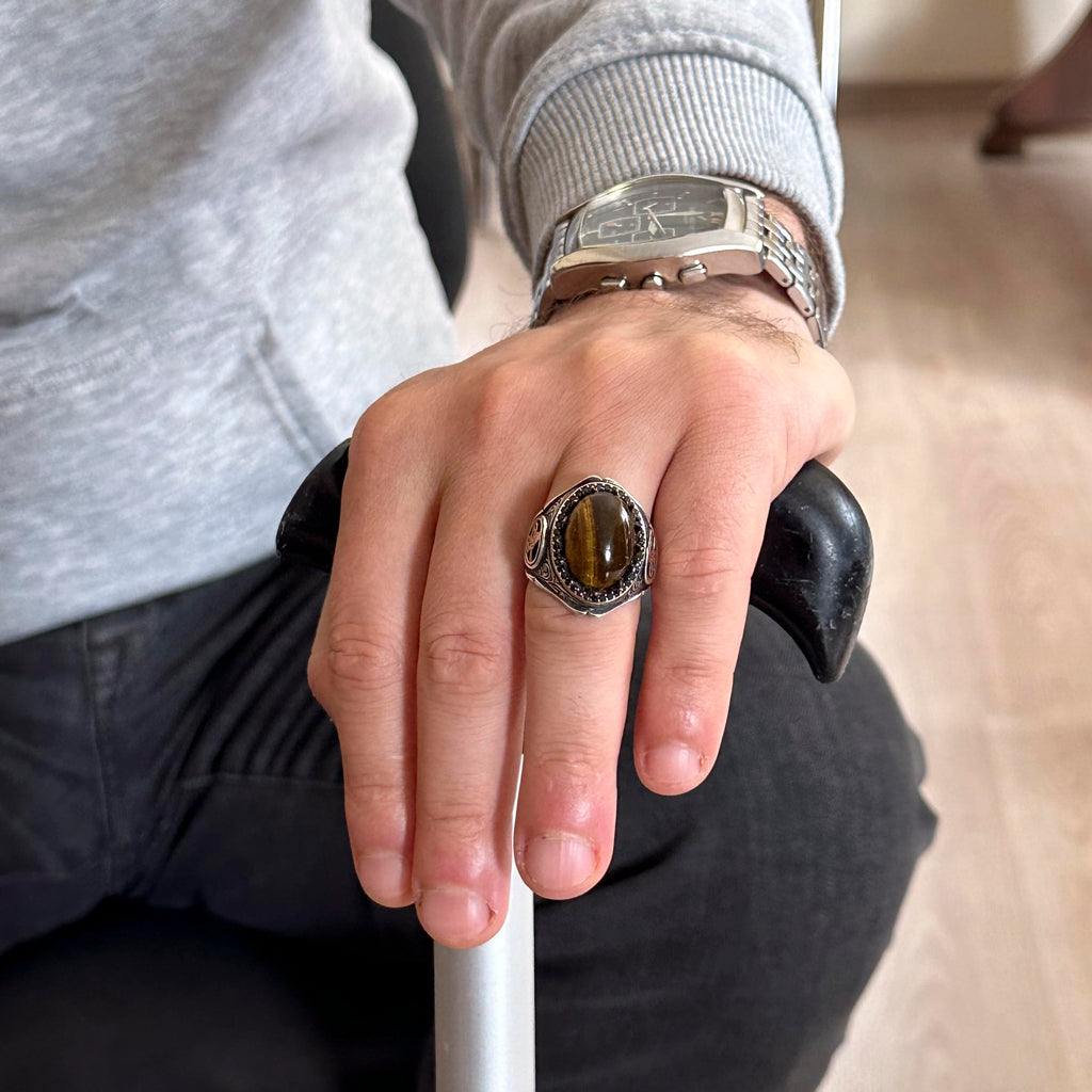 925 Sterling Silver Men's Ring - Handmade Elegance with Natural Stone (Tiger's Eye) (Model-2) — 2