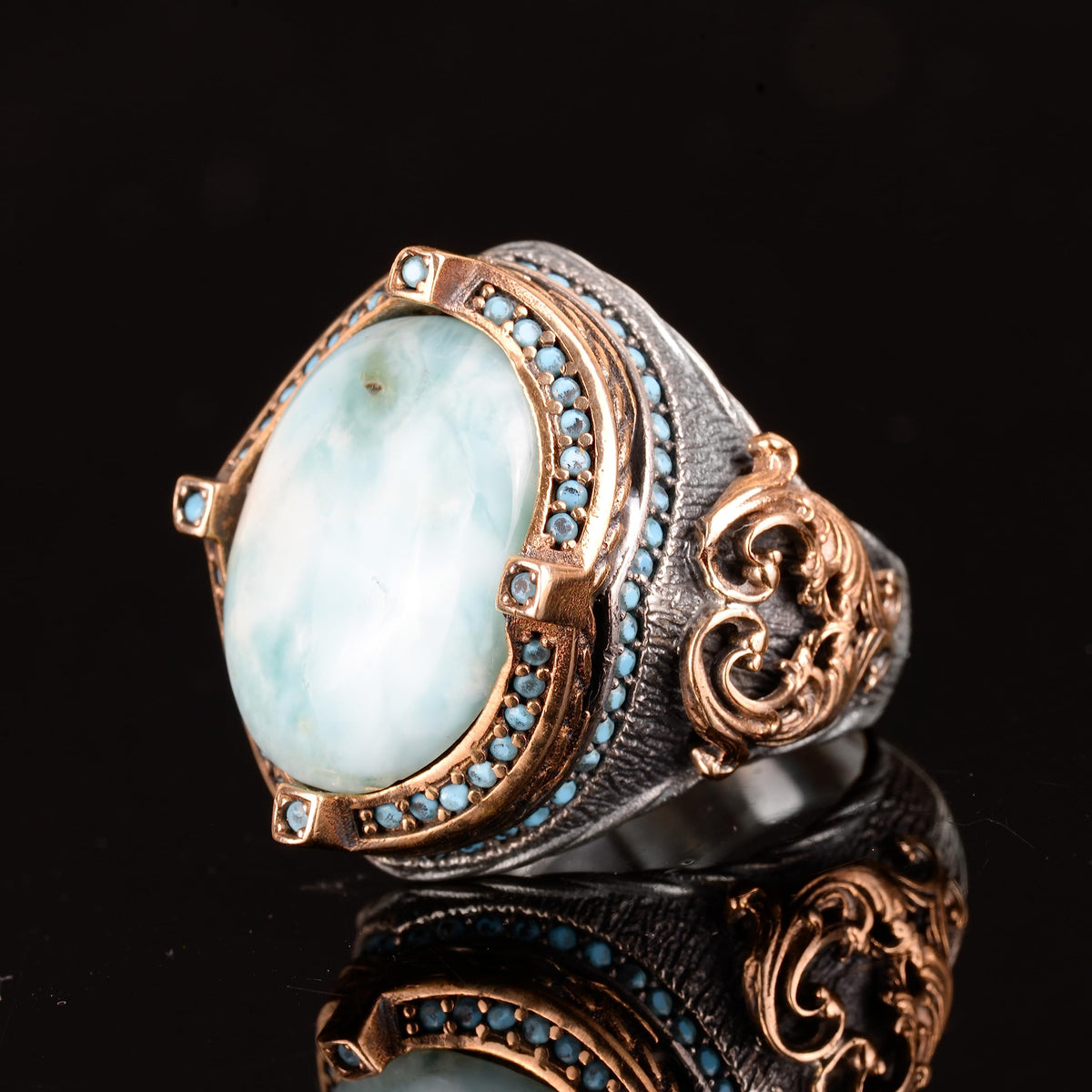 Natural Larimar Stone Men's Ring — 4