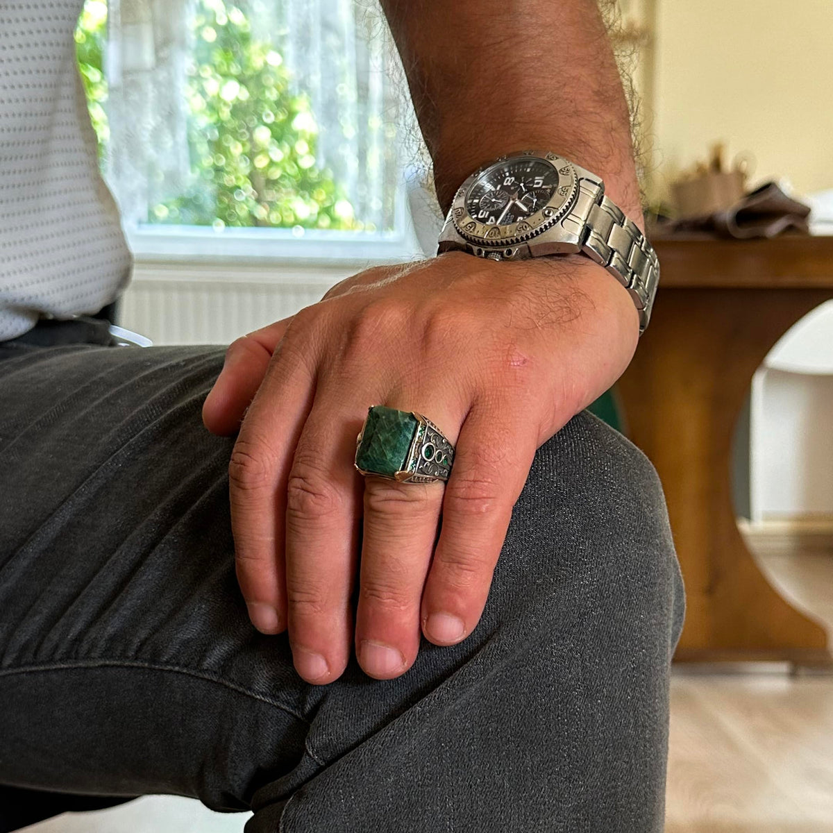 925 Sterling Silver Ring - Handmade Ring with Natural Emerald Stone — 3