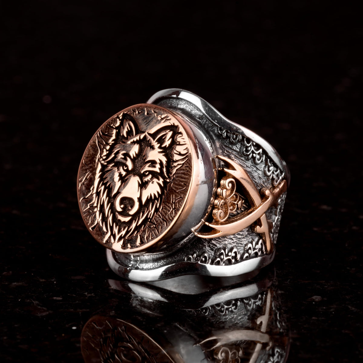 Wolf Head Ring, Sword Detail Silver Ring, 925 Sterling Silver Men's Ring (Customizable) — 5
