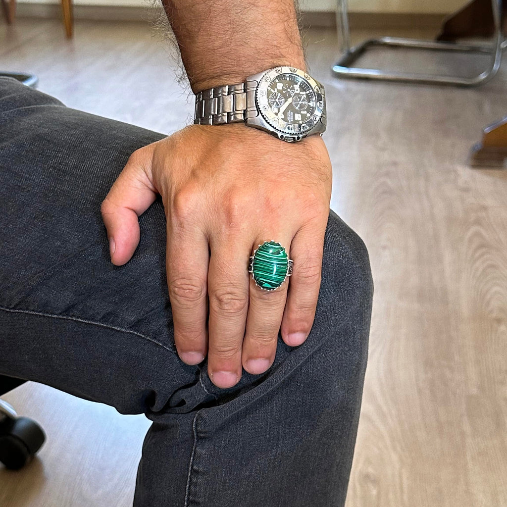 Natural Malachite Stone Ring - 925 Sterling Silver Handmade Ring — 3