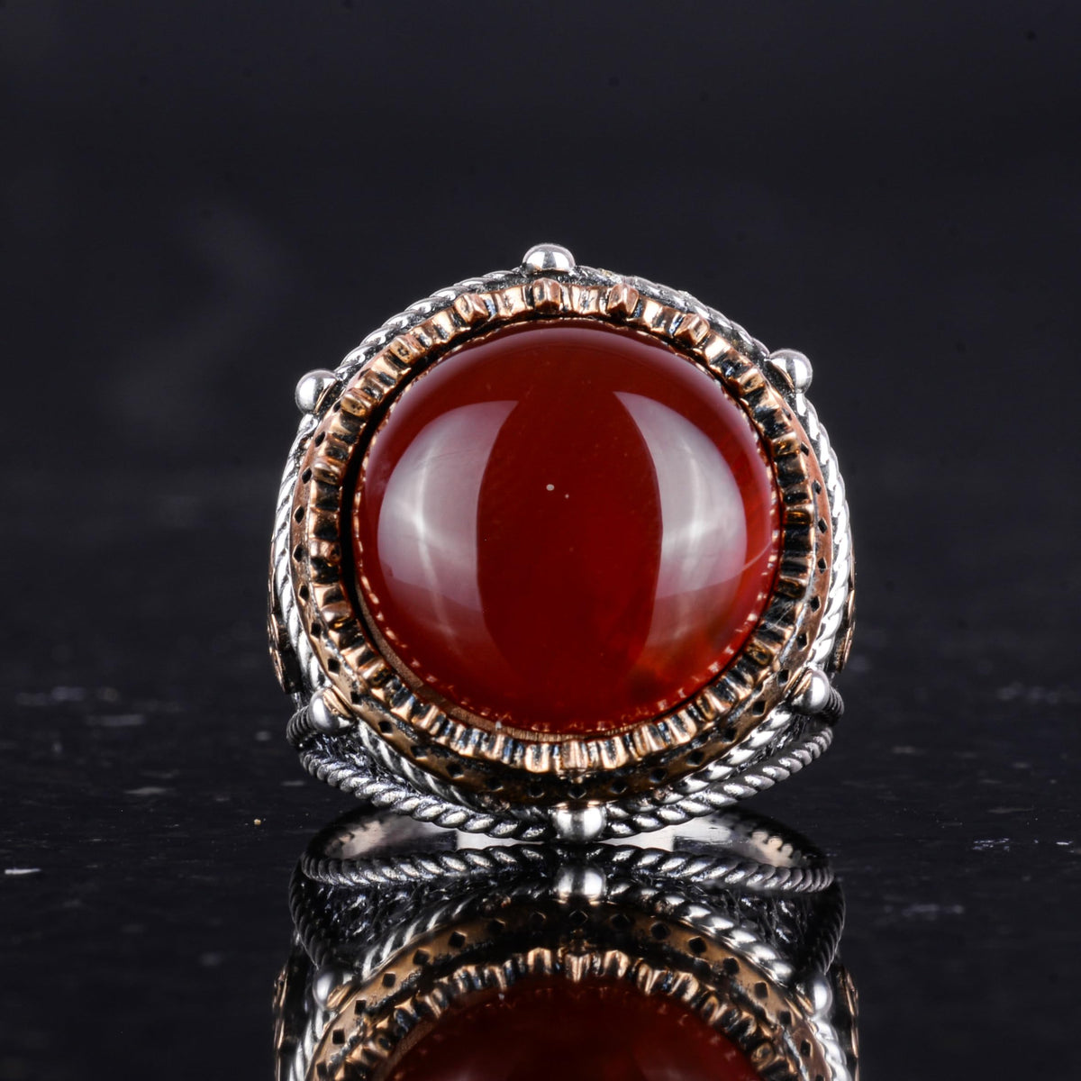 Natural Stone Handmade Ring - 925 Sterling Silver Ring (Red Agate) — 4