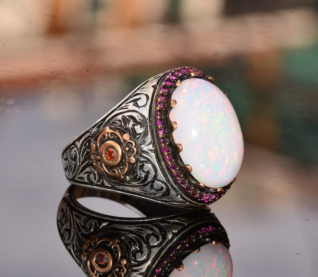 Natural Australian Opal Stone Ring, 7.55 Carat, Silver Ring — 4