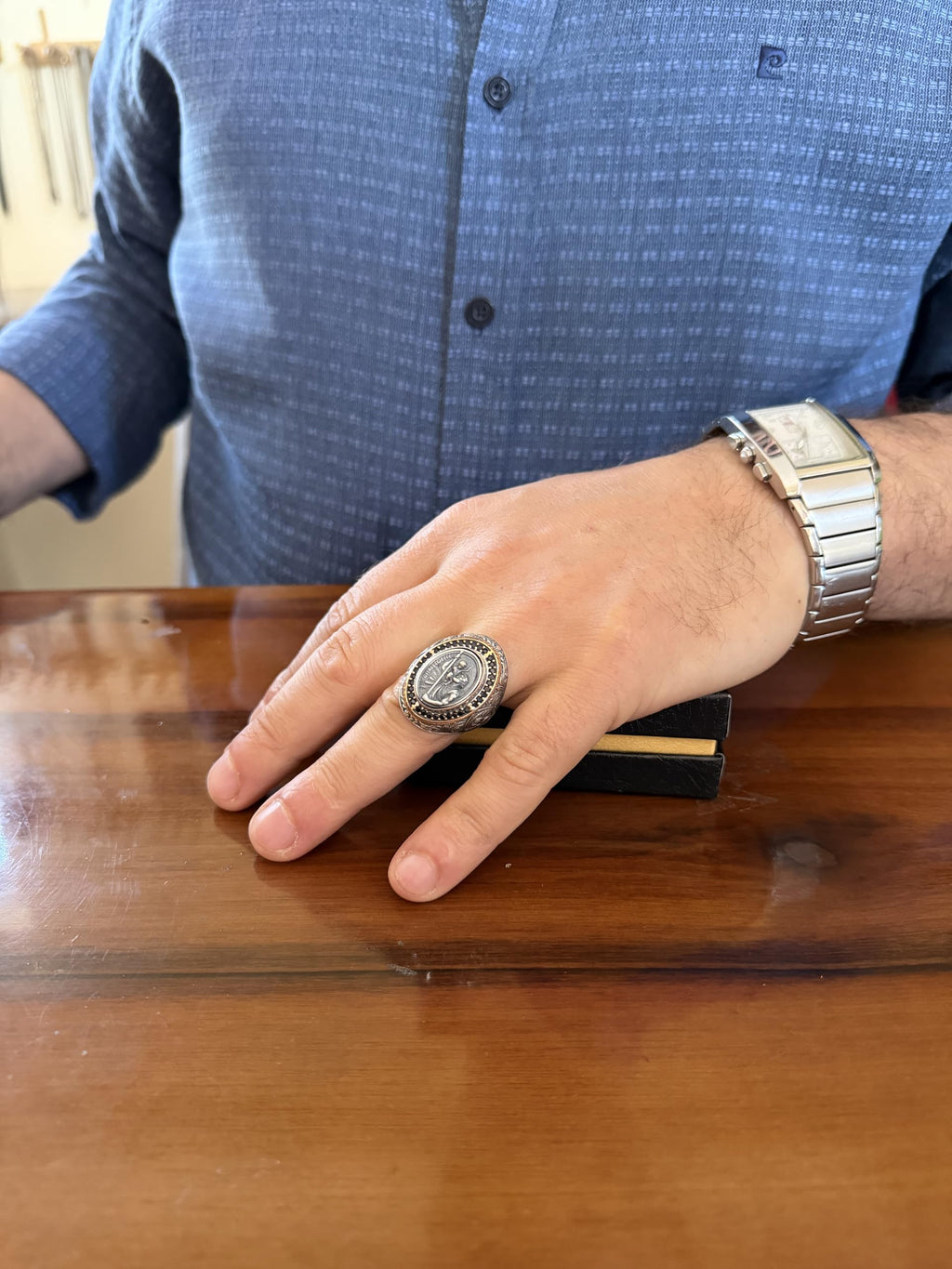 KAMBO Symbolic Large Men's Ring 925 Sterling Silver - Motif Statement Ring - Antique Inspired Vintage Byzantine Engraved Men's Jewelry (Grim Reaper) — 2