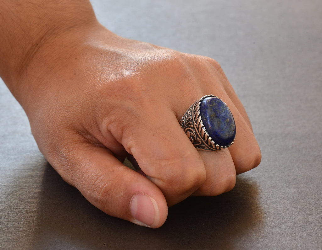 Lapis Lazuli Stone Handmade Silver Men's Ring — 7