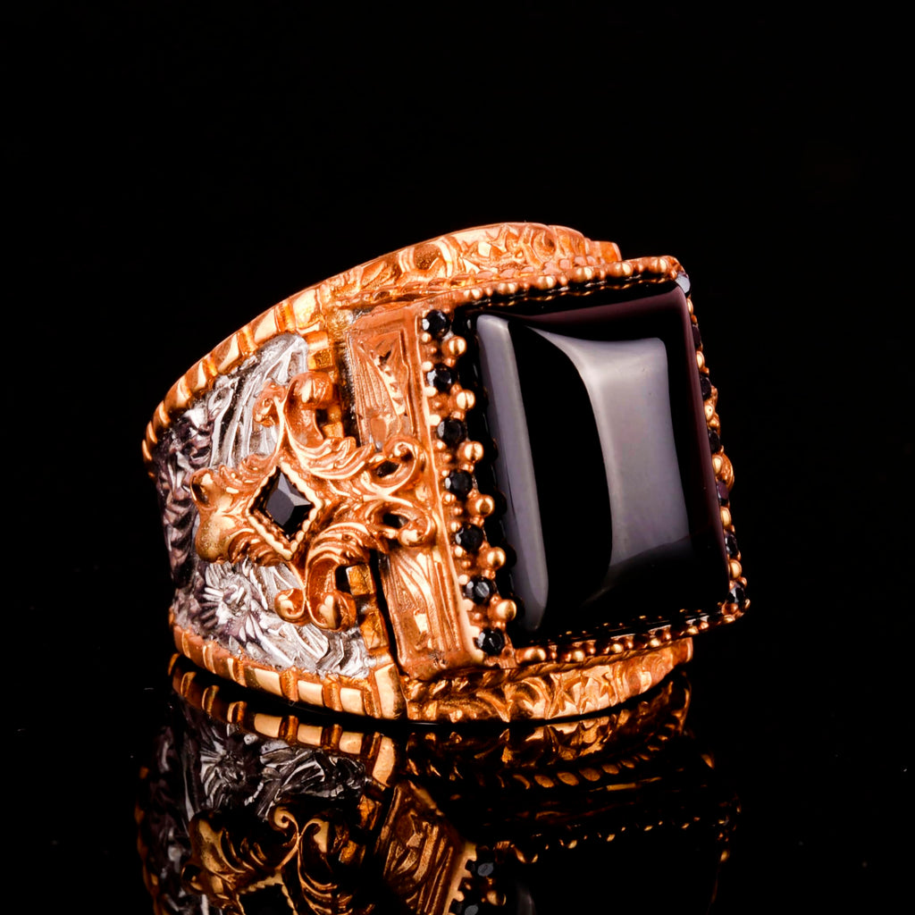 Men's Silver Ring, Natural Onyx Gemstone Ring, King Ring — 4