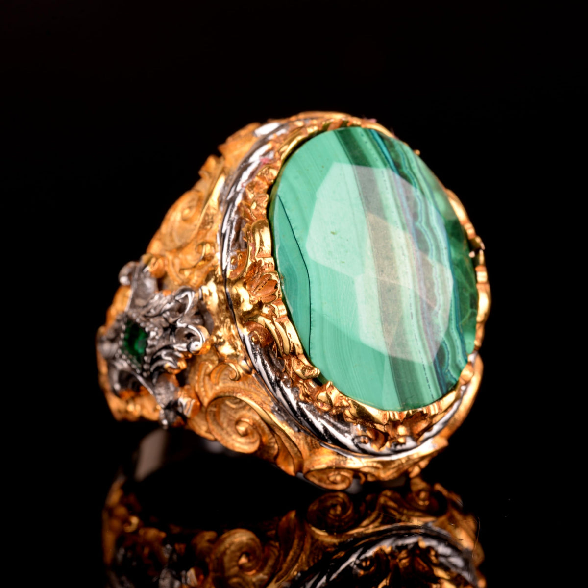 Natural Malachite Stone, 925 Sterling Silver Men's Ring — 2
